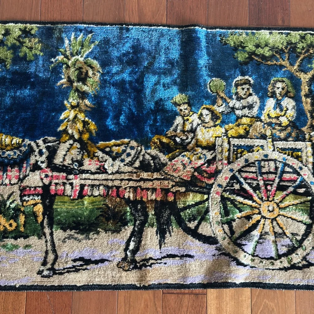 Velvet Wall Tapestry Vintage Sicilian Cart Wall Carpet Rug Colorful Italy